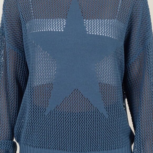 Brooke Star Pattern Open-Stich Sweater | Women's Blue Top | Trendy Style - Picture 6 of 8